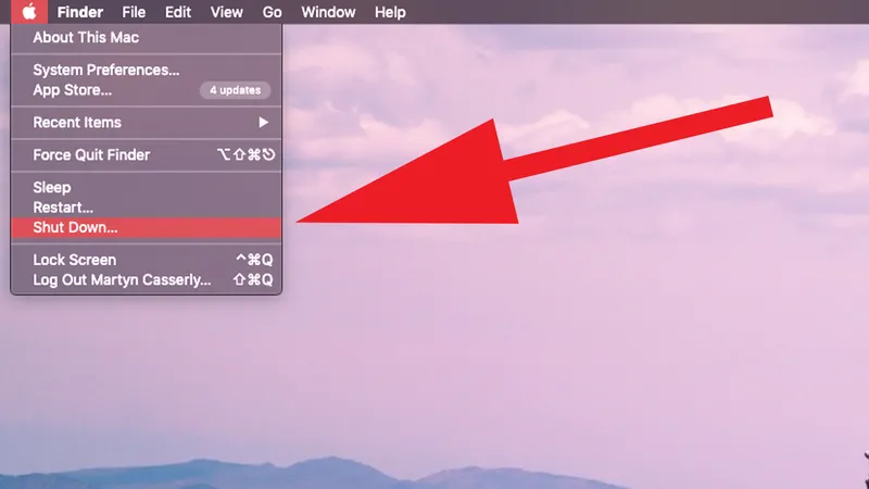 خاموش کردن مک بوک در منو پاور