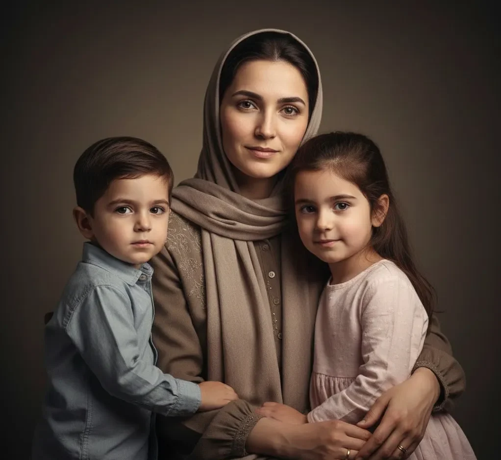 پرامپت عکس روز مادر با دو فرزند 